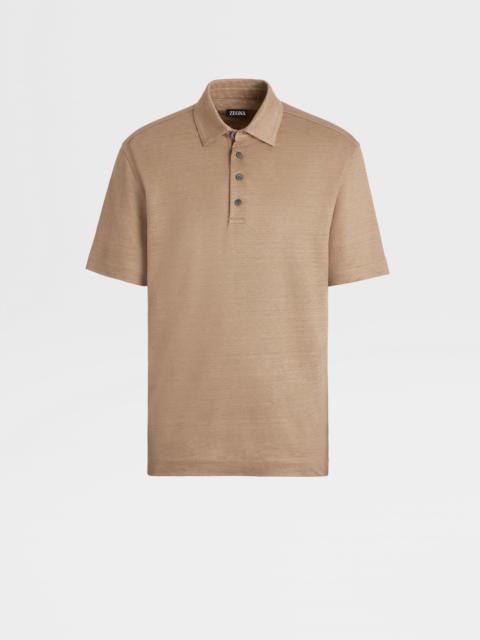 CAMEL PURE LINEN SHORT-SLEEVE POLO