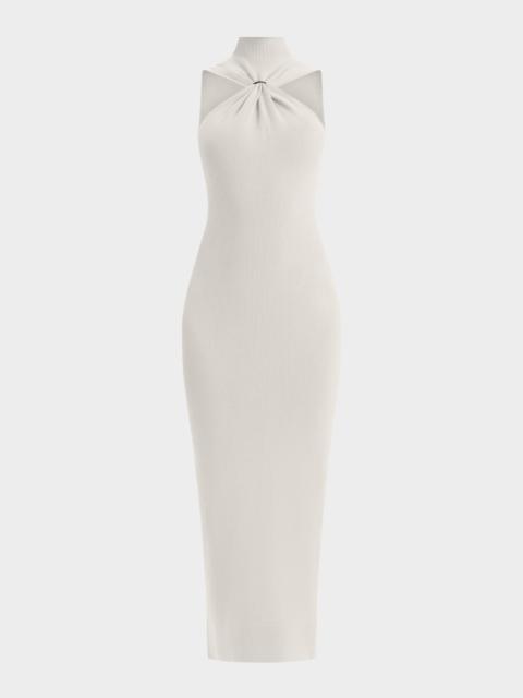 HERVE LEGER Angelica Gathered Turtleneck Sleeveless Rib Gown