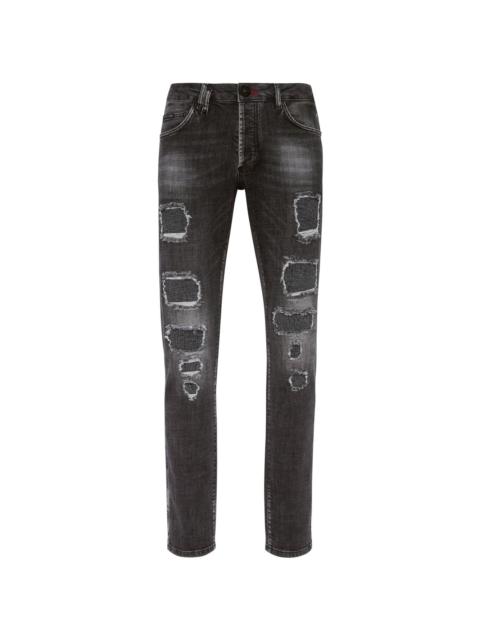distressed low-rise skinny jeans
