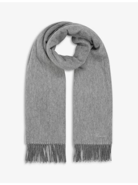 REISS Picton logo-embroidered wool-cashmere blend scarf