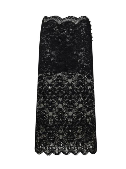 rabanne Black layered stretch lace midi skirt
