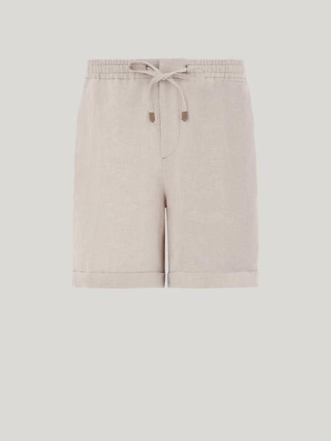 Canali NATURAL DRAWSTRING BERMUDA SHORTS WITH A REGULAR FIT IN PURE LINEN CANVAS