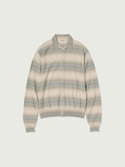 AURALEE COTTON SILK GRADIENT STRIPE KNIT SHIRT CARDIGAN