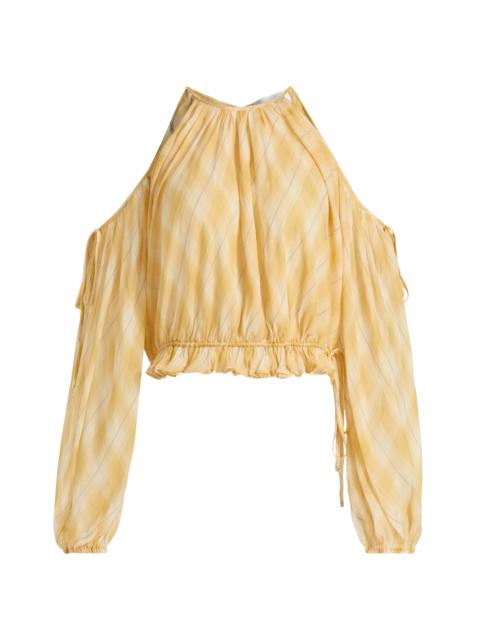RONNY KOBO Women's Kiera Shadow Plaid Cold-Shoulder Top - Yellow Plaid