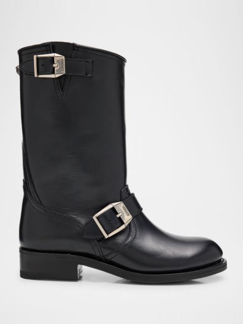 VERSACE Calfskin Buckle Biker Boots
