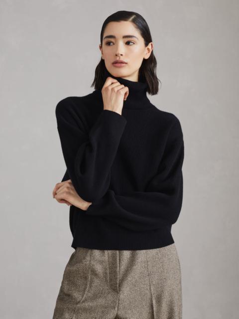 Virgin wool, cashmere and silk English rib turtleneck sweater