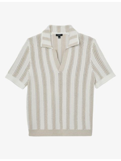 REISS Globe Crochet Stripe Cotton-Blend Polo Shirt