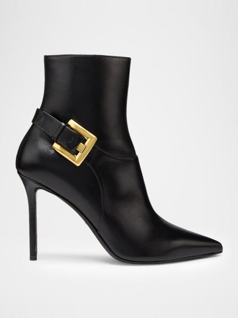 Balmain 85mm Buckle Leather Ankle Booties