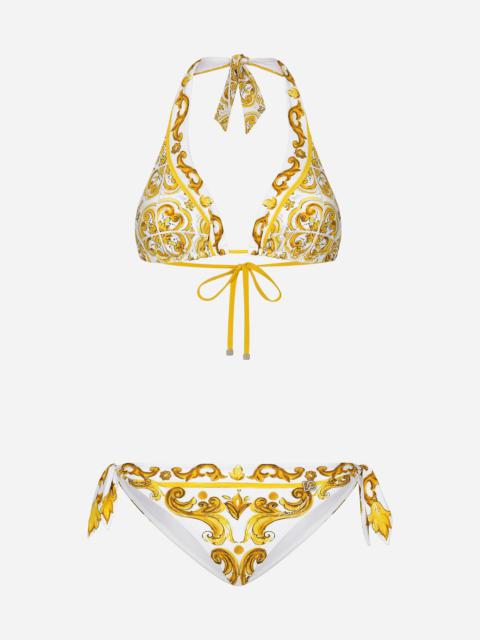 Dolce & Gabbana Majolica-print padded triangle bikini