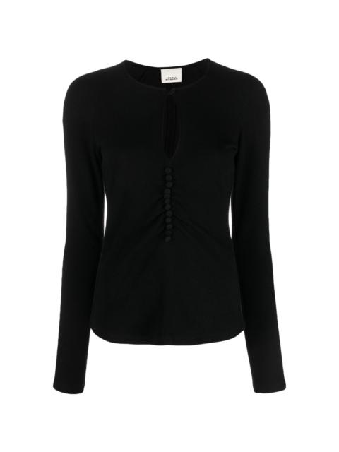 keyhole-neck long-sleeve blouse