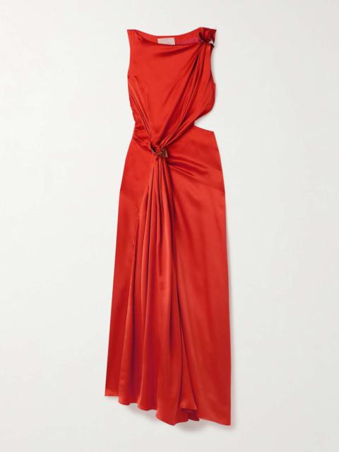 Fauna cutout embellished gathered silk-satin maxi dress