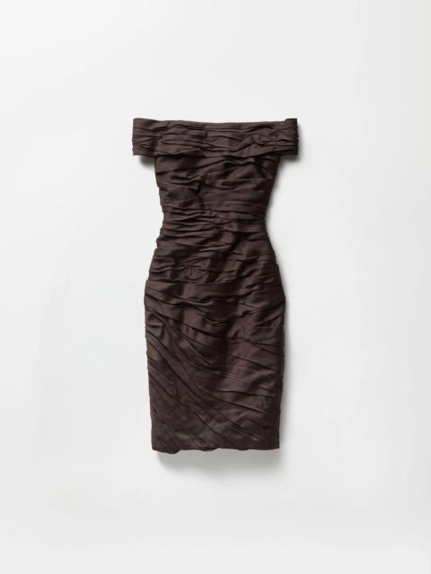 VERSACE Draped Envers-Satin Off-Shoulder Midi Dress