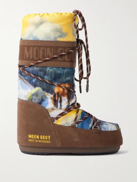 MOON BOOT + Guest In Residence Icon Postcard Suede-trimmed Printed Shell Snow Boots
