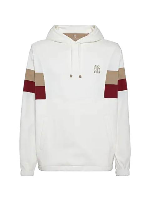 Brunello Cucinelli Paneled Logo-Printed Drawstring Hoodie "White" BRUN1145