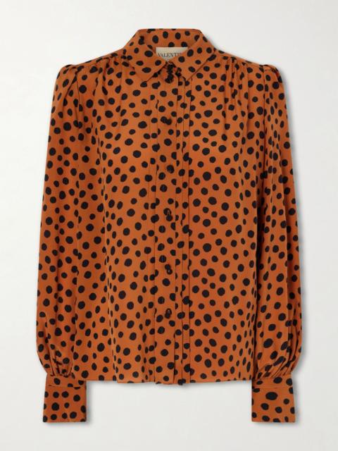 Valentino Gathered polka-dot silk crepe de chine shirt Leopard print
