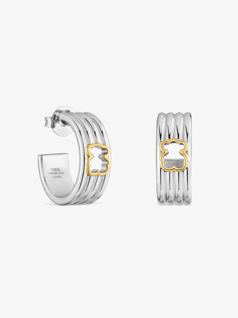 TOUS 25-mm steel Hoop earrings with two-tone bear TOUS Galia