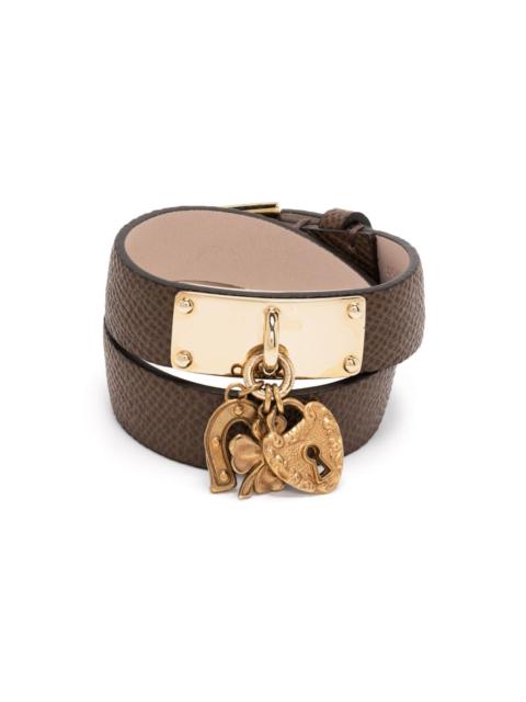 charm-detail buckled leather bracelet