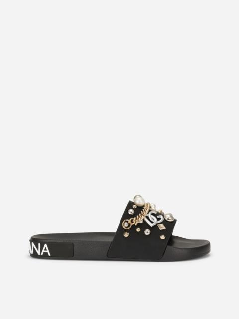 Dolce & Gabbana Rubber beachwear sliders with embroidery