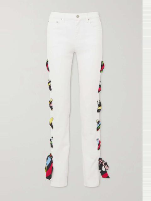 Silk-trimmed stretch-cotton drill straight-leg pants