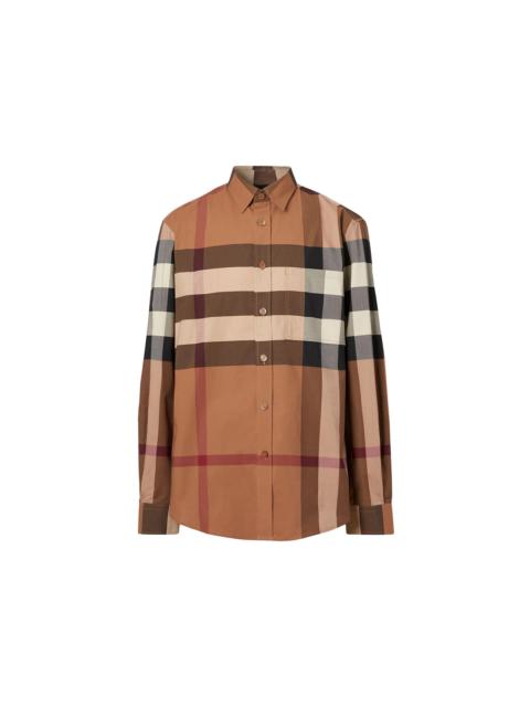 Burberry Burberry Check Stretch Poplin Long Sleeve Shirt Brown