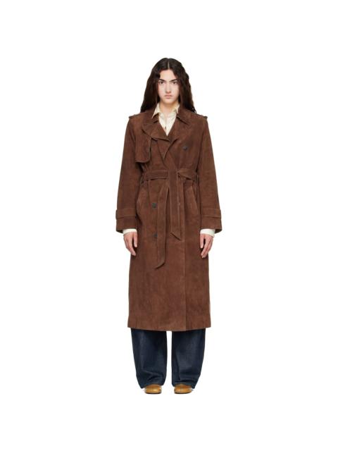 MACKAGE Brown Gael-SU Maxi Suede Trench Coat