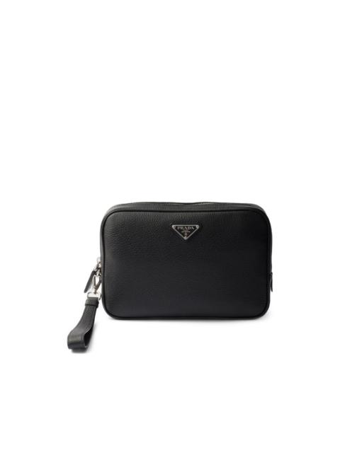 Prada leather triangle logo clutch