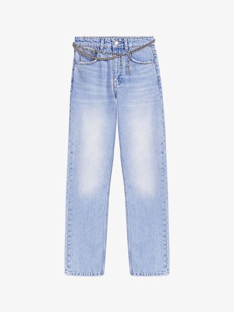 Jewelled-belt straight-leg low-rise denim jeans