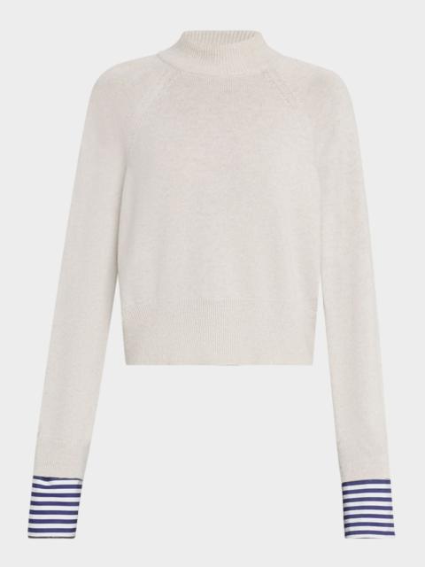 Brunello Cucinelli Mock-Neck Striped-Cuff Cashmere Knit Sweater