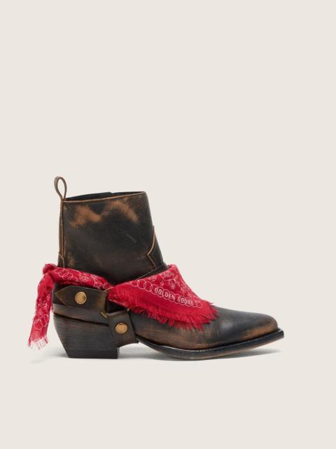 Golden Goose Women's Debbie boots in black leather with removable buckle and bandana