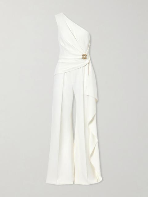 ELIE SAAB One-shoulder embellished cady jumpsuit White