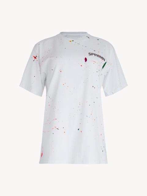 SPRWMN WHITE PAINT SPLATTER LOGO TEE
