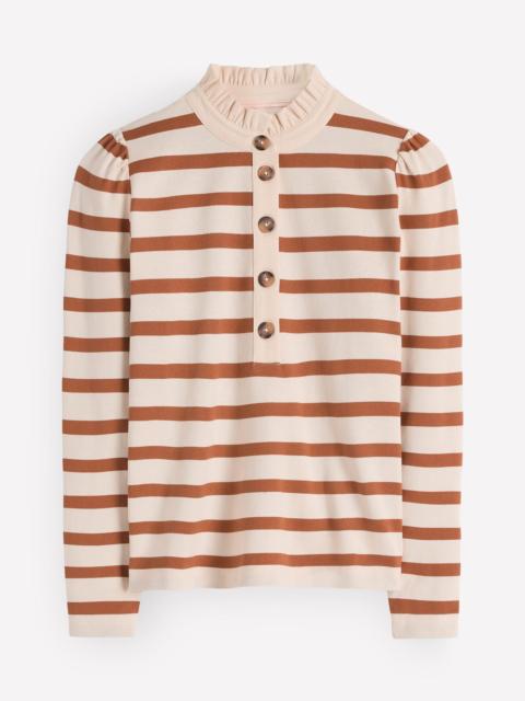 BODEN Ruffle Collar Mariner-Ivory and Argon Oil Stripe