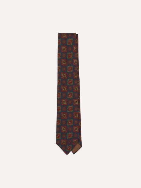 Drake's Navy Paisley Medallion Print Wool-Silk Hand Rolled Tie