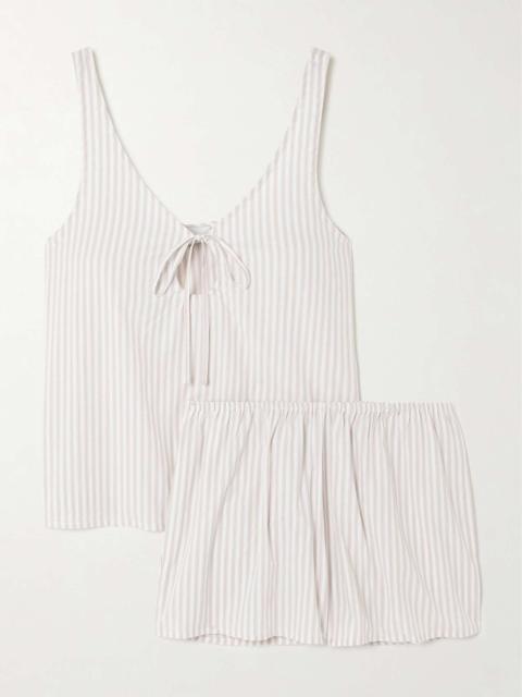 DEIJI STUDIOS U Shape tie-detailed striped organic cotton pajama set Blue