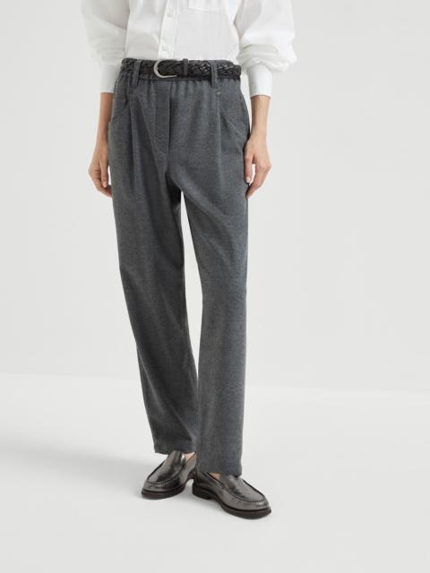 Brunello Cucinelli Virgin wool and cashmere twill flannel baggy trousers with monili