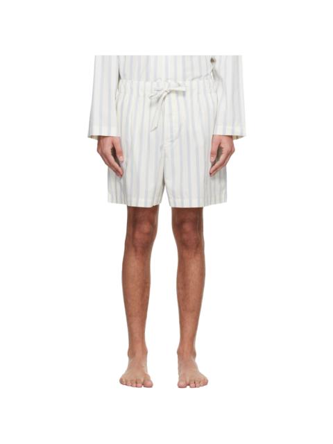 TEKLA Off-White & Blue Poplin Pyjama Shorts
