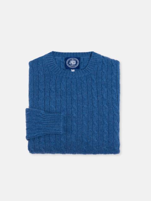J. PRESS MADE-IN-SCOTLAND BLUE CABLE KNIT CASHMERE SWEATER