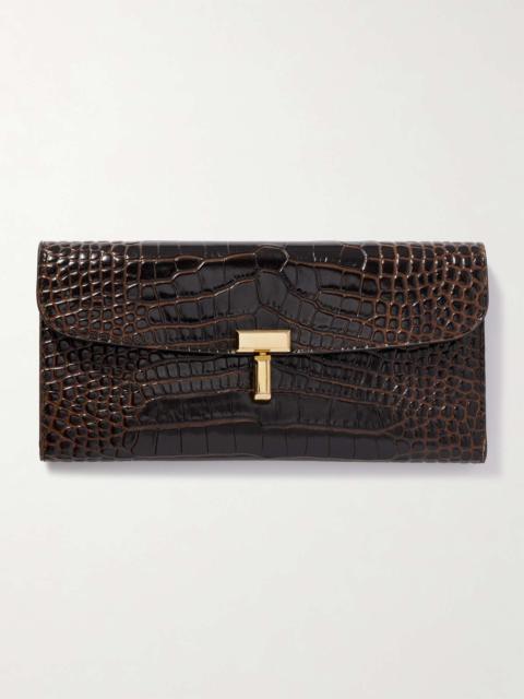 Totême T-Lock croc-effect leather wallet Dark brown