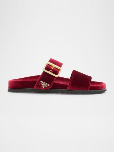 Prada Velvet Dual-Band Flat Sandals