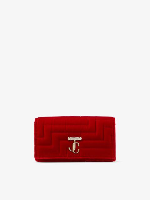 JIMMY CHOO Varenne Wallet/chain
Red Quilted Velvet Wallet with Crystal Bar