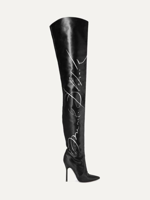 VETEMENTS + Manolo Blahnik printed satin thigh boots