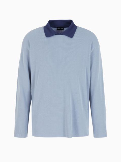 Ribbed virgin wool and cashmere knitted polo shirt