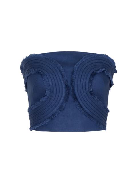 ANDRES OTALORA Tan Calida Embroidered Linen Top blue