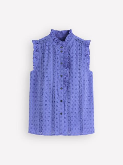 BODEN Sleeveless Ruffle Broderie Top-Iris Blue