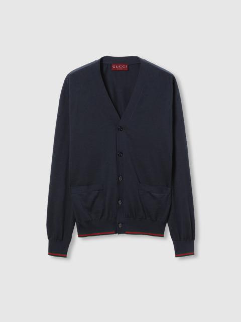 GUCCI Wool knit cardigan with Web