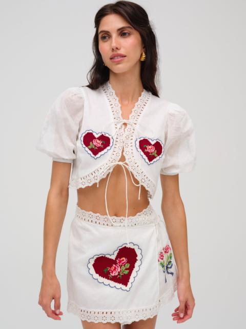 For Love & Lemons Mi Amore Embroidered Mini Skirt