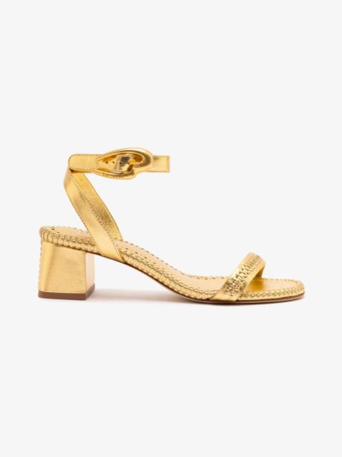 Larroudé Verona Block Sandal In Gold Metallic Leather