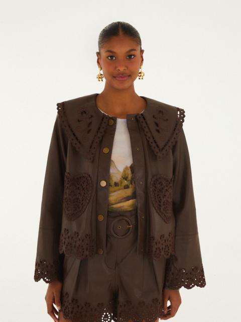 FARM RIO Dark Brown Hearts Richelieu Leather Jacket