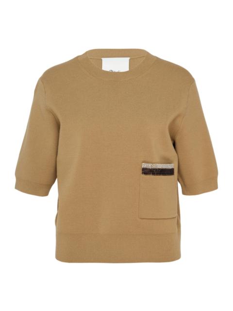3.1 Phillip Lim 3/4 Sleeve Beaded Pocket Knit Top