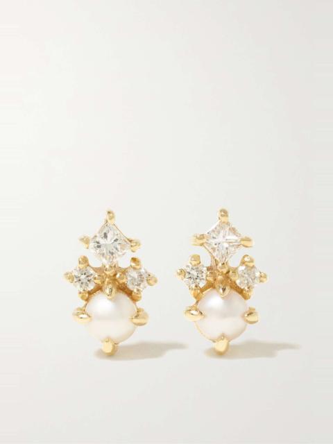 MATEO The Little Things 14-karat gold, diamond and pearl earrings